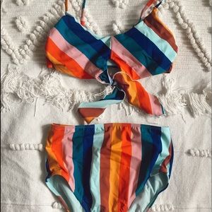 Rainbow High Waisted Bikini Set